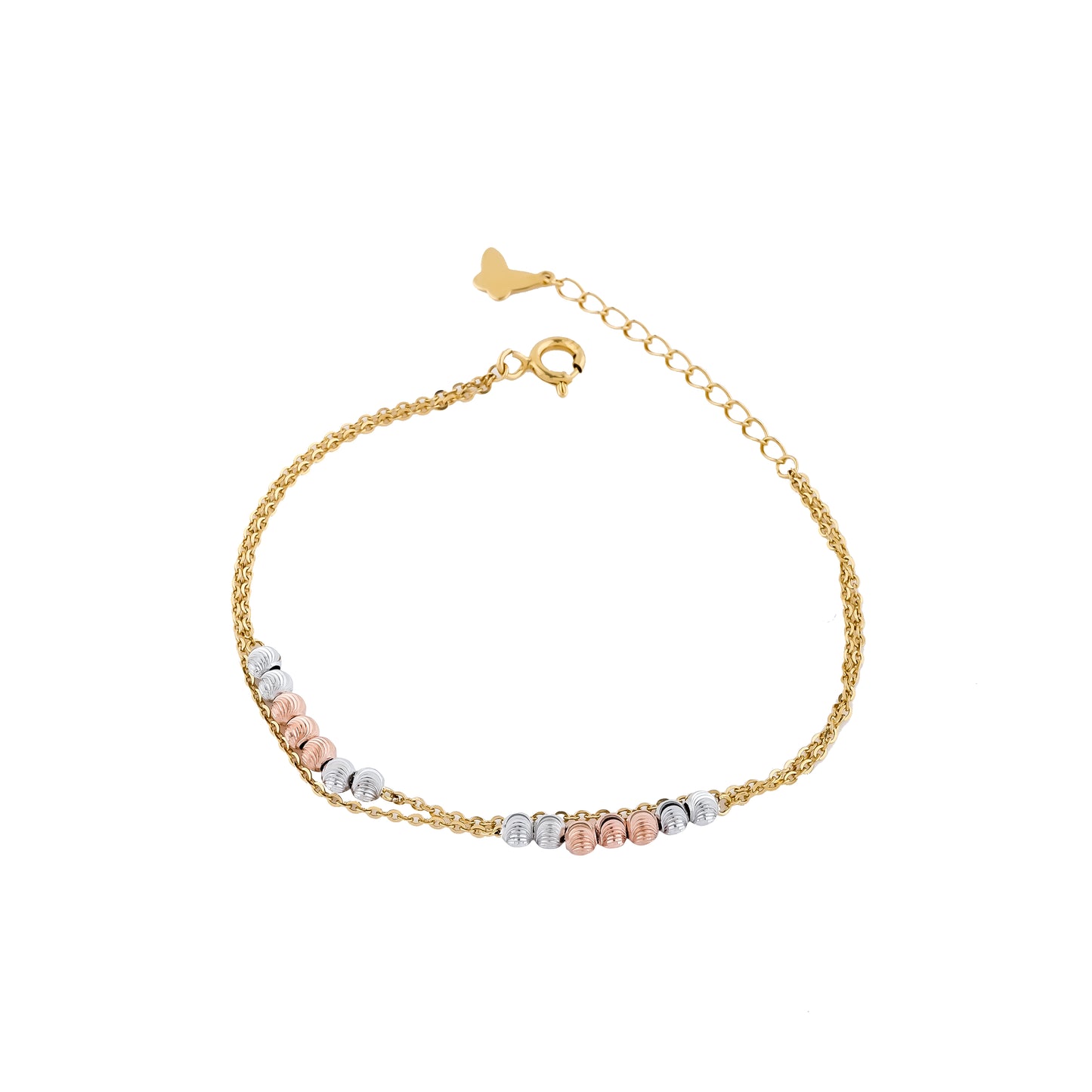 Modern Gold Layered Bracelet Three Tone Beaded Design