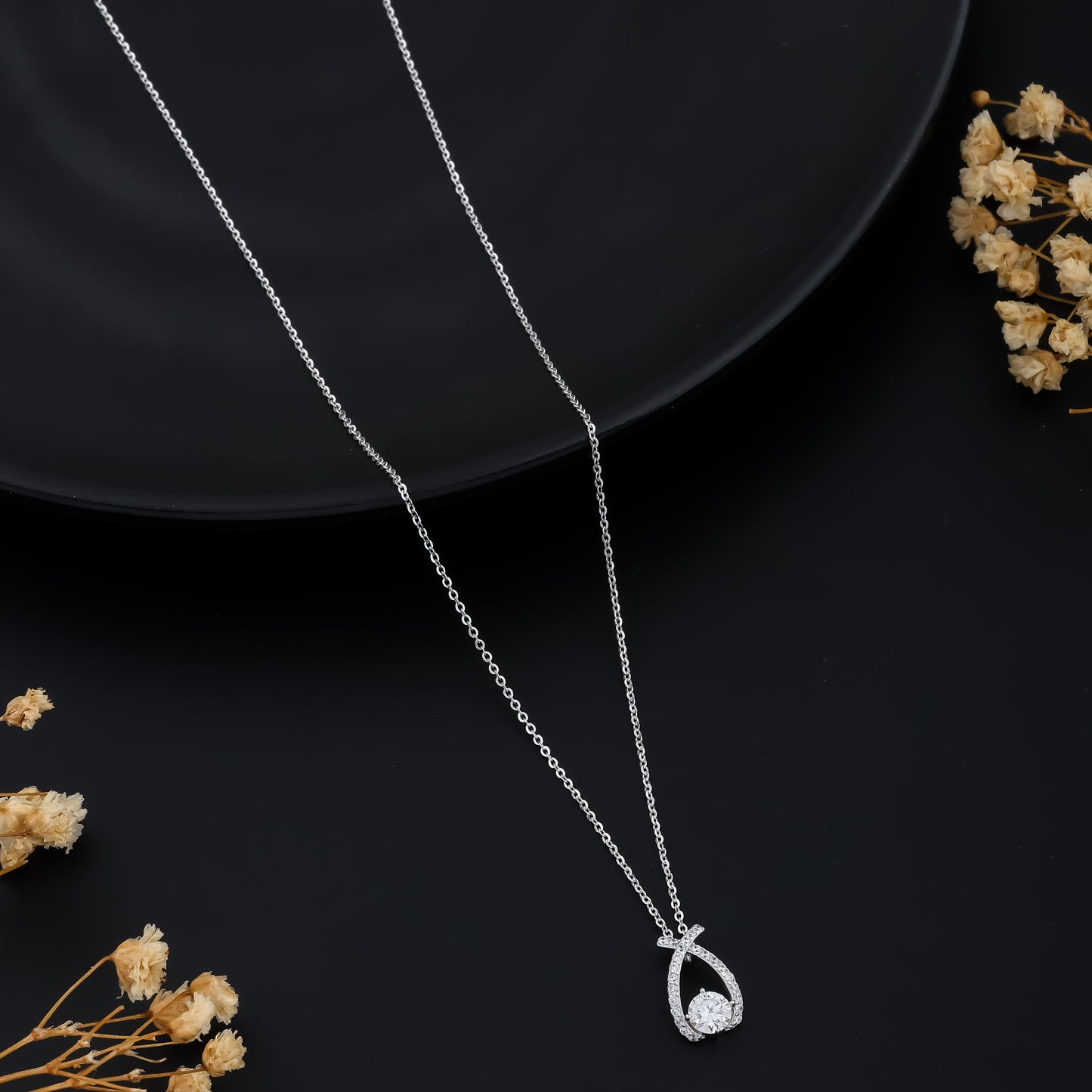 Silver Infinity Knot Necklace Sparkling Crystal Pendant