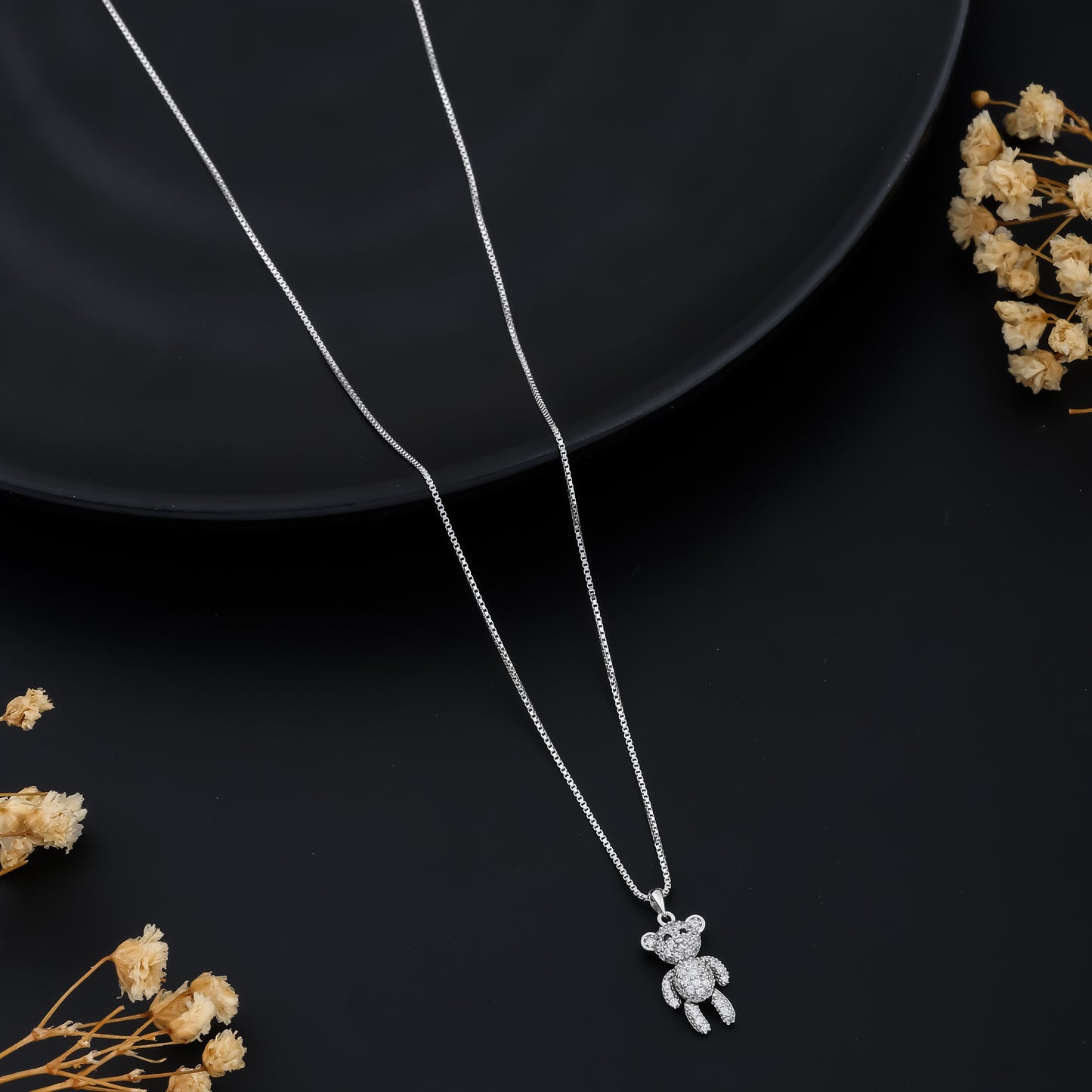 Unique Movable Teddy Bear Pendant Silver with Cubic Zirconia