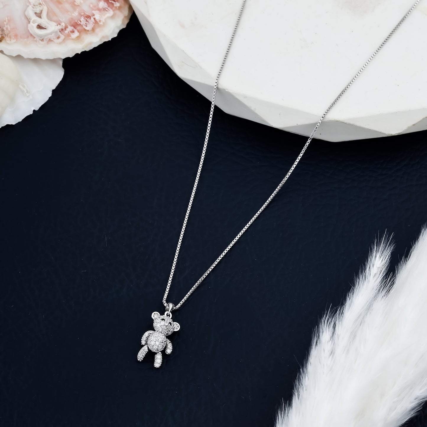 Unique Movable Teddy Bear Pendant Silver with Cubic Zirconia