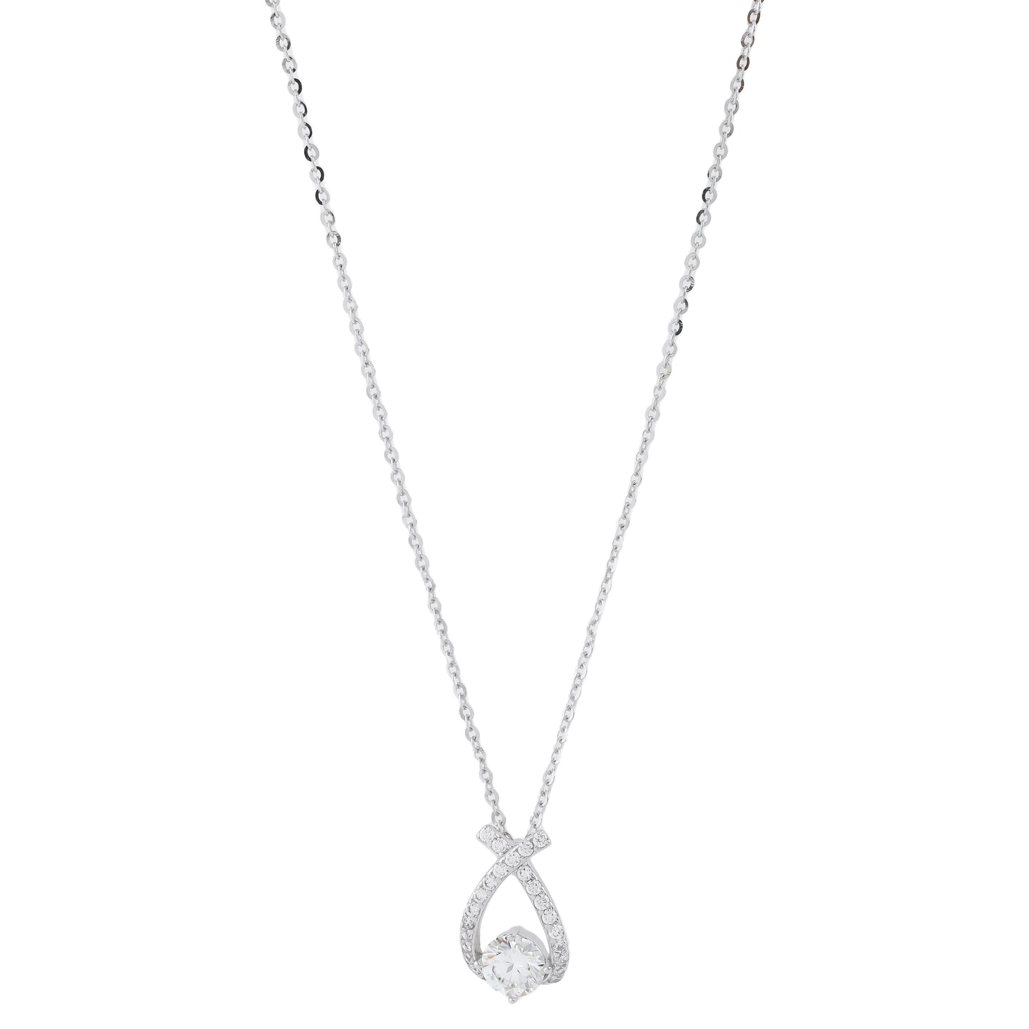 Silver Infinity Knot Necklace Sparkling Crystal Pendant