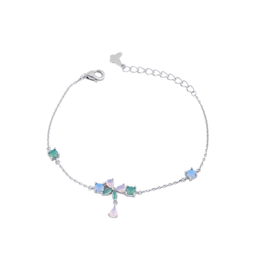 Silver Dragonfly Bracelet with Pastel Gemstones Whimsical Charm