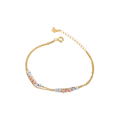 Modern Gold Layered Bracelet Three Tone Beaded Design