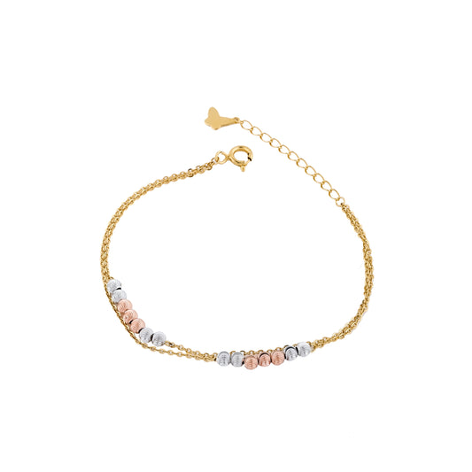 Modern Gold Layered Bracelet Three Tone Beaded Design