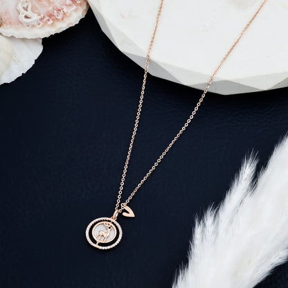 Rose Gold Deer Necklace with Crystal Halo Sparkling Reindeer Pendant
