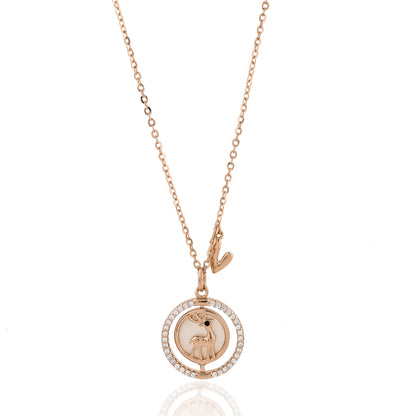 Rose Gold Deer Necklace with Crystal Halo Sparkling Reindeer Pendant