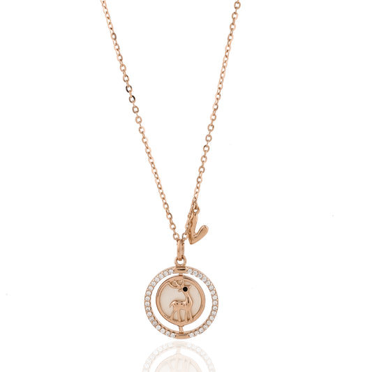 Rose Gold Deer Necklace with Crystal Halo Sparkling Reindeer Pendant