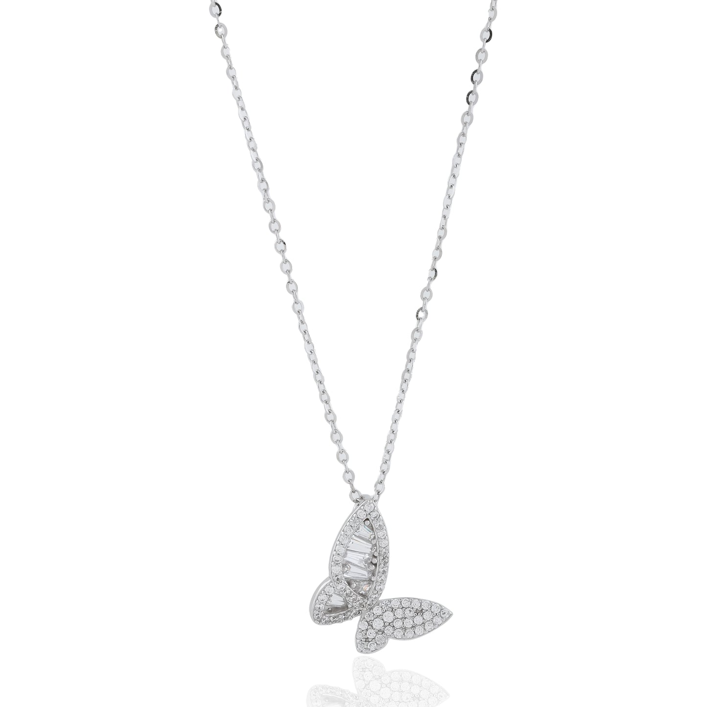 Silver Butterfly Necklace with Mosaic Diamonds Elegant Crystal Pendant