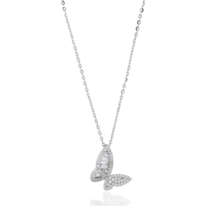 Silver Butterfly Necklace with Mosaic Diamonds Elegant Crystal Pendant