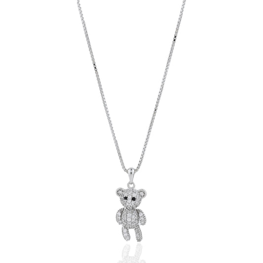 Unique Movable Teddy Bear Pendant Silver with Cubic Zirconia