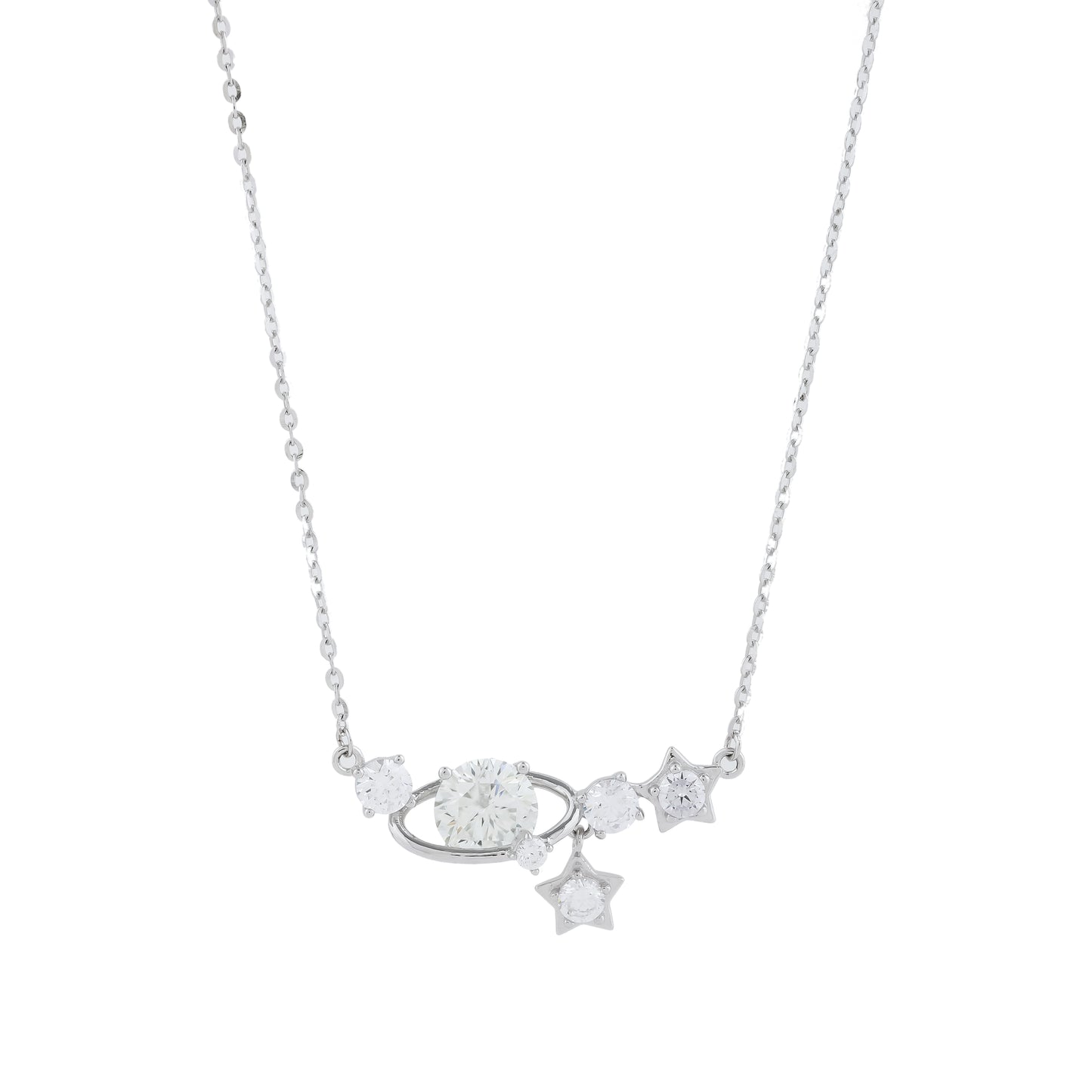 Cute Planet and Star Charm Necklace With Adjustable Silver Chain