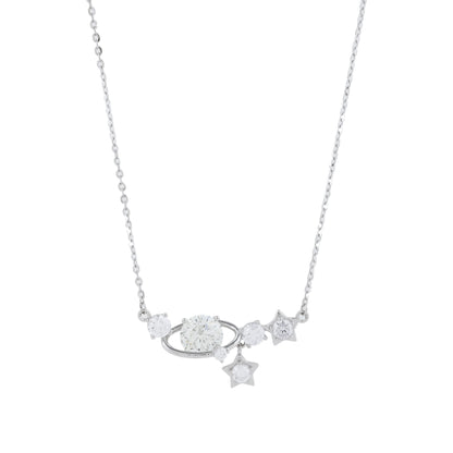 Cute Planet and Star Charm Necklace With Adjustable Silver Chain