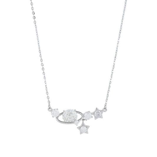 Cute Planet and Star Charm Necklace With Adjustable Silver Chain