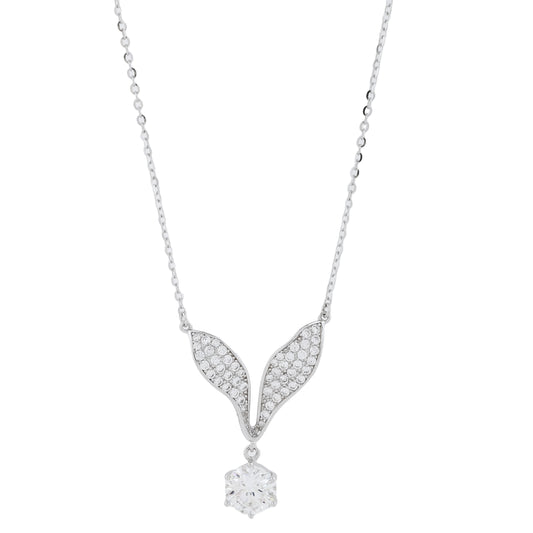 Elegant Wing Shape Necklace Silver and Cubic Zirconia Pendant