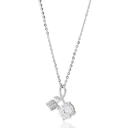 Unique Two Stone Drop Necklace Silver with Cubic Zirconia